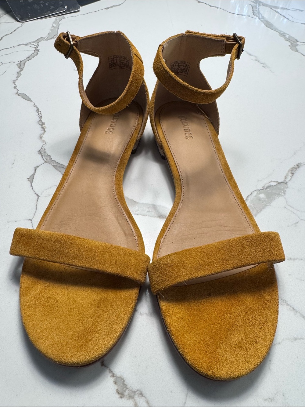 Soludos Mustard Suede Ankle-Strap Sandals